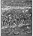 Starkad mène les Goths (bannière au lion) et les Suiones (bannière aux trois couronnes) lors de la bataille contre les Danes, par Olaus Magnus.