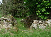 Čeština: Zbytky márnice na židovském hřbitově u vsi Olšany v okrese Jindřichův Hradec, Jihočeský kraj. English: Ruins of the mortuary in the Jewish cemetery by the village of Olšany, Jindřichův Hradec District, South Bohemian Region, Czech Republic.