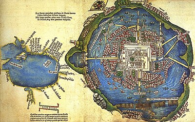 Ang mapa ng Tenochtitlan noong ika-16 na siglo ay nagpapakita ng estetikong ganda at advanced na imprastraktura ng dakilang siyudad ng mga Aztec. Mapa, c. 1524, Wikimedia.
