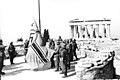 German soldiers hoisting the German War flag on Akropolis in Athens, Greece