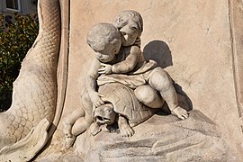 Dominique Fossati, Deux enfants jouant avec une tortue de mer, Fontaine Fossati (face, boulevard d’Athènes). 1778. Marseille, place des Capucines. Photo, Jamie Mulherron.jpg