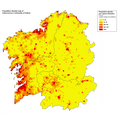 Densidade de poboación por parroquias.
