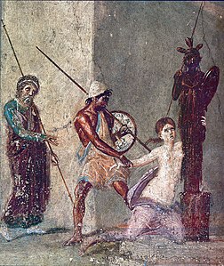 Pompeiis romerske veggmaleri viser Ajax den mindre som dra Kassandra ved fra palladium i den trojanske krig, begivenheten som provoserte Athenes vrede