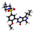 A ball-and-stick model of Sildenafil, better known by the trade name Viagra