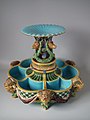 Ice stand table centre, 1860, coloured glazes, Revivalist style