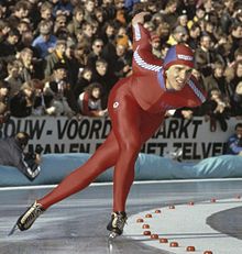 Eric Heiden pendant une compétition de patinage de vitesse.