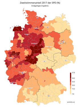 SPD ﻿7,8 – 15 % ﻿> 15 – 20 % ﻿> 20 – 25 % ﻿> 25 – 30 % ﻿> 30 – 37,8 %