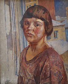 Portrait of Irina Mstislavsky (Petrov-Vodkin, 1928), oil on canvas, New Tretyakov Gallery, Moscow