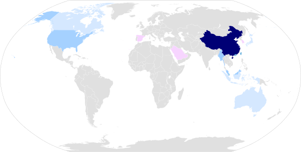 Map of the Mandarin language around the world.