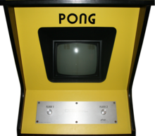 Photo d'une borne d'arcade jaune Pong.