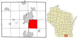Location of the Town of La Prairie in Rock County and the state of Wisconsin