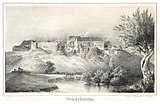 Festungsruine Wendelstein im Jahr 1842, rechte Bildmitte unten: die Ruine der turmartigen Wasserkunst