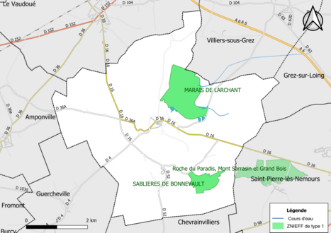 Carte des ZNIEFF de type 1 de la commune.