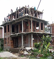 Construction of a house nearby the main street between Kathmandu and Bhaktapur