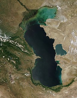 Satellitbild över Kaspiska havet.