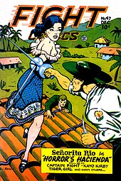 couverture en couleur d'un comics présentant une femme et un homme se battant à l'épée sur un toit de tuile.