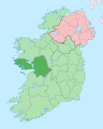 Comté de Galway en vert sombre, Irlande en vert clair.