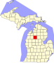 Harta statului Michigan indicând comitatul Missaukee