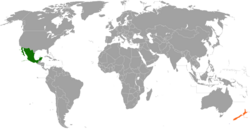 Map indicating locations of Mexico and New Zealand
