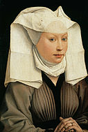 罗希尔·范德魏登的《女子肖像（英语：Portrait of a Woman (van der Weyden)）》，47 × 32cm，约作于1435年，1908年购入，来自圣彼得堡萨尔特科夫家族（英语：Saltykov family）的收藏[12]