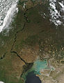 Foto satelite do delta do Volga.