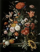 Bodegón de flores con naranja, reloj de arena y calavera (c. 1670), de Abraham Mignon, colección privada