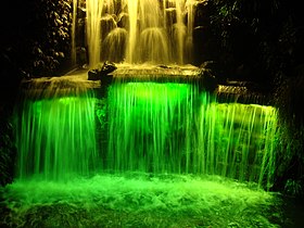 Illuminated waterfall at the Festival of Lights (New Plymouth), New Zealand.