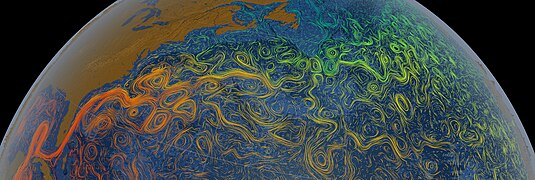 Потоки морської течії Гольфстрим (кольором показано температурний градієнт)
