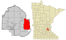 Mineapolisas atrašanās vieta Henepinas apgabalā (kreisajā pusē) un Minesotas štatā (labajā pusē)