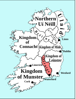A map of Ireland showing Osraige in the 10th century.