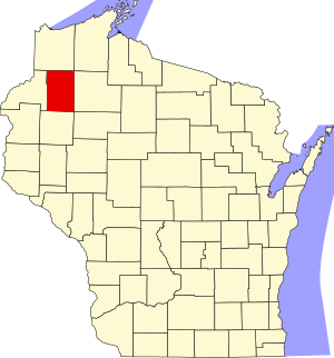 Map of Wisconsin highlighting Washburn County