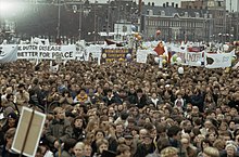 Large demonstration, with balloons and banners