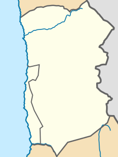 Mapa konturowa Tarapacá, po lewej znajduje się punkt z opisem „Iquique”