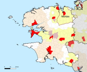 Localisation de l'aire d'attraction de Morlaix dans le département du Finistère.