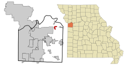 巴克納在傑克遜縣及密蘇里州的位置（以紅色標示）