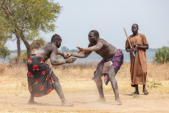 Wrestling of different clans of the Mundari tribe, Terekeka, South Sudan.