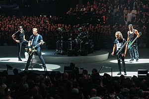 Metallica v Londýně roku 2017. Zleva: Lars Ulrich, James Hetfield, Kirk Hammett a Robert Trujillo