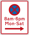 (R6-11) No Stopping at times prescribed (on the right of this sign)