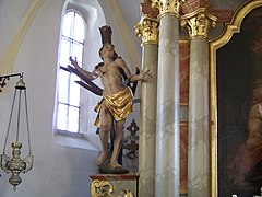 Oberharthausen Kirche Sankt Margaretha Figur Sebastian.jpg