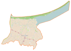 Mapa konturowa powiatu nowodworskiego, blisko centrum po lewej na dole znajduje się punkt z opisem „Cyganek”