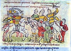 Пограбування Києва у 1169 році. Мініатюра з Радзивіллівського літопису