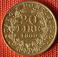 20 Lire Vatikan Gold 1866, Raugewicht 6,45 g = 5,81 g Feingold