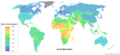 Pasaulio žemėlapis pagal gimstamumą 1000 gyventojų per metus (2008 m. duomenys)