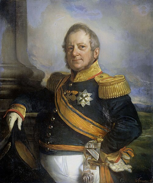 Hendrik Merkus, Baron de Kock, Lieutenant-Governor of the Dutch East Indies, best known for his actions in the Java War, which included arresting Prince Diponegoro, the leader of the rebellion, when Diponegoro had been invited to negotiate under a flag of truce. Painted by Cornelius Kruseman