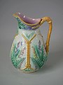 Lear Jug, coloured glazes majolica, c. 1880, lily of the valley pattern