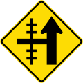 (W15-1B/PW-13b) Railway level crossing on side road to left