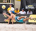 Image 26Unlike indoor volleyball, beach volleyball is played on soft sand which makes it safer for players to dive. Picture shows Nick Lucena of the United States diving to "dig" the ball. (from Beach volleyball)
