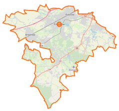 Mapa konturowa powiatu pruszkowskiego, u góry po prawej znajduje się punkt z opisem „barokowa, pobrygidkowska figura Boga Ojca w Falentach”