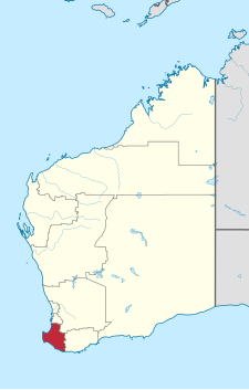 Location of South West region in Western Australia
