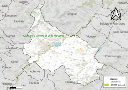 Carte de la ZNIEFF de type 2 sur la commune.